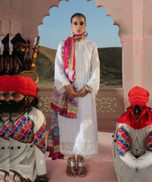 Wardha Saleem Dhanak 3PC Chikankari Embroidered With Digital Printed Wool Shawl-104