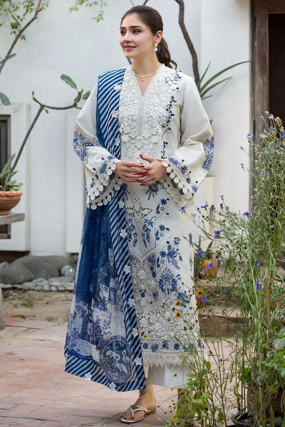 Dhanak-3PC Embroidered Shirt with Digital Printed Shawl- 6419 - Image 8