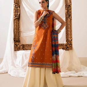 Dhanak-3PC Embroidered Shirt with Digital Printed Wool Shawl -3436