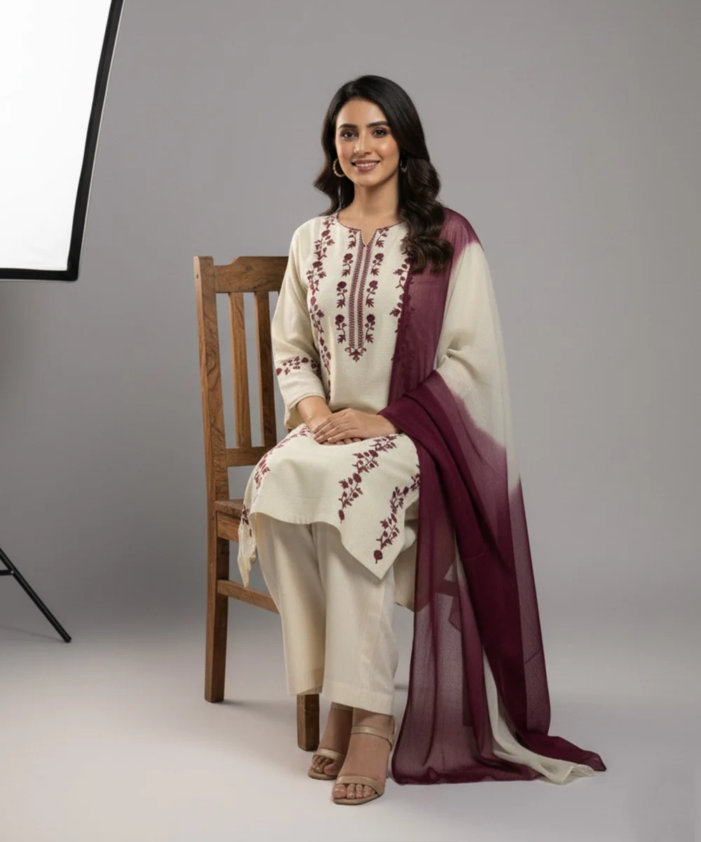 Dhanak-3PC Embroidered Shirt with Chiffon Tie and Dye Dupatta - 3509 - Image 4