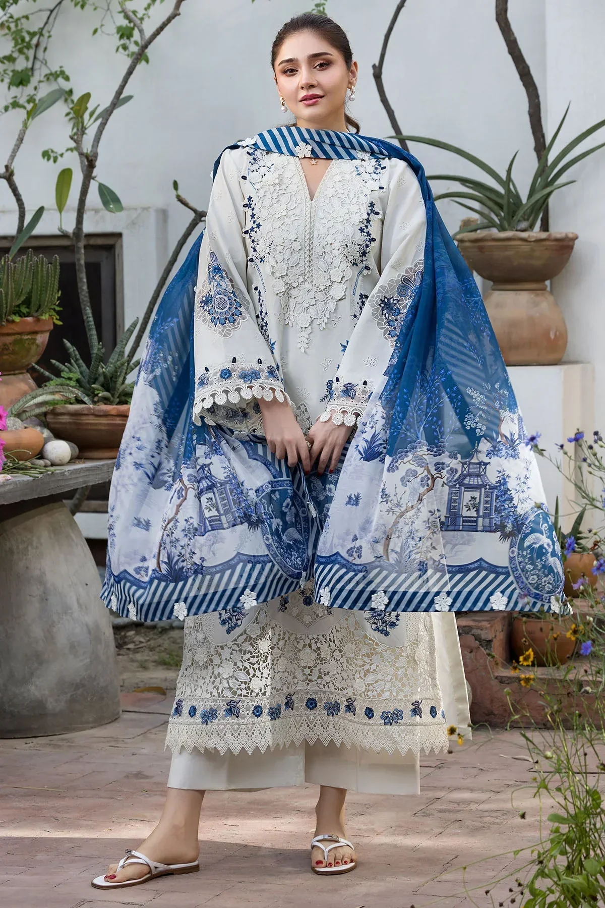 Dhanak-3PC Embroidered Shirt with Digital Printed Shawl- 6419 - Image 6