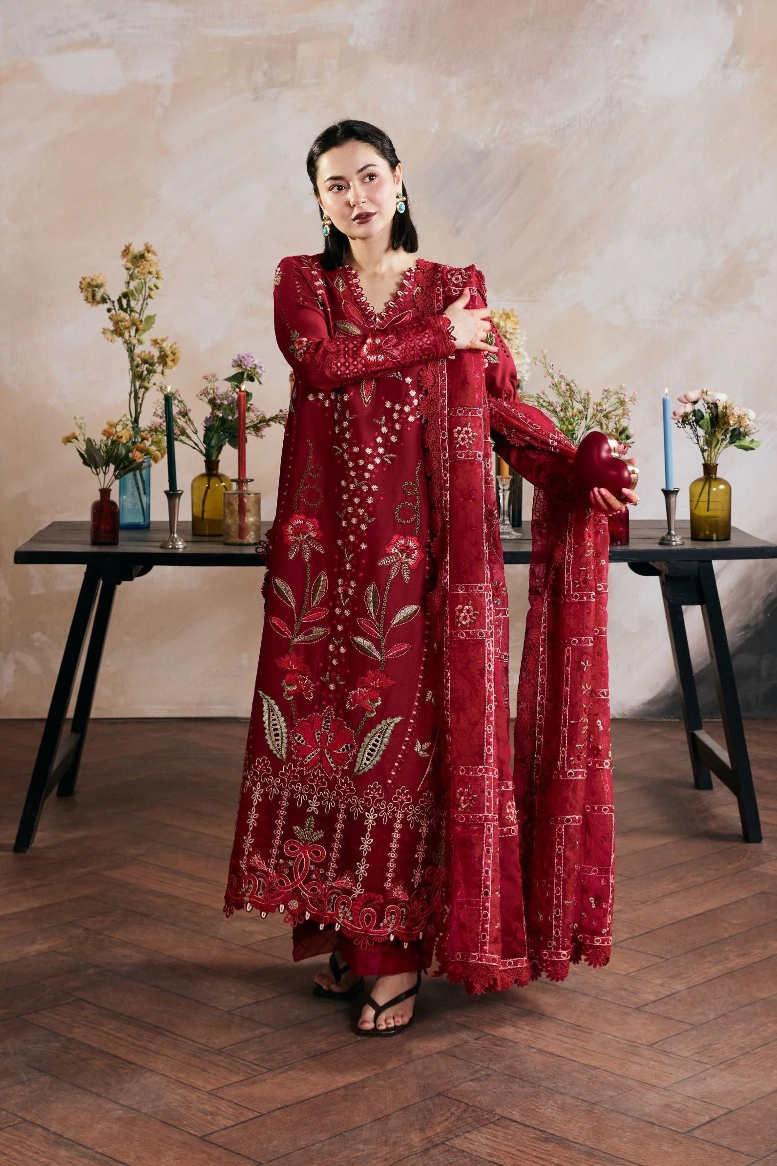 Dhanak-3PC Embroidered Shirt with Digital Printed Wool Shawl - 6408 - Image 4