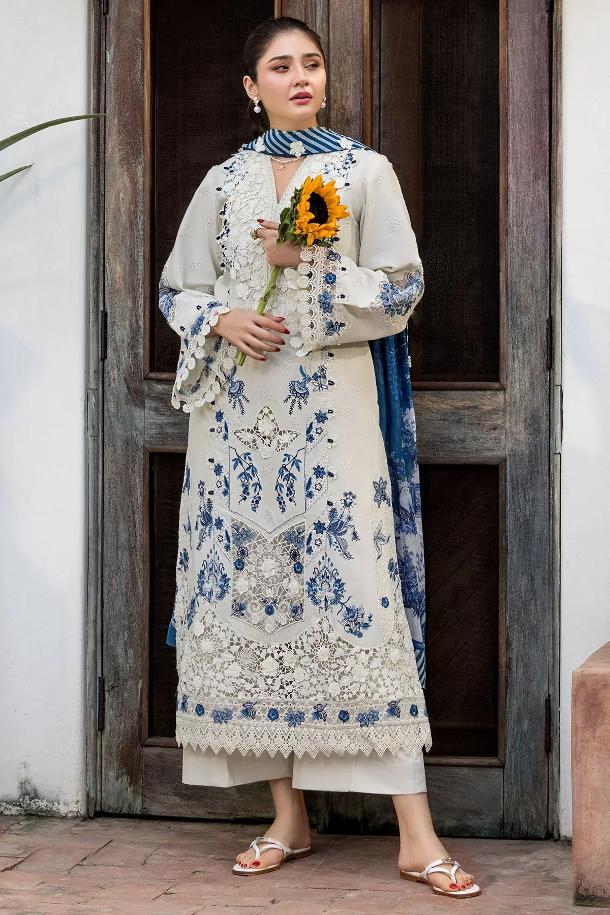 Dhanak-3PC Embroidered Shirt with Digital Printed Shawl- 6419 - Image 2