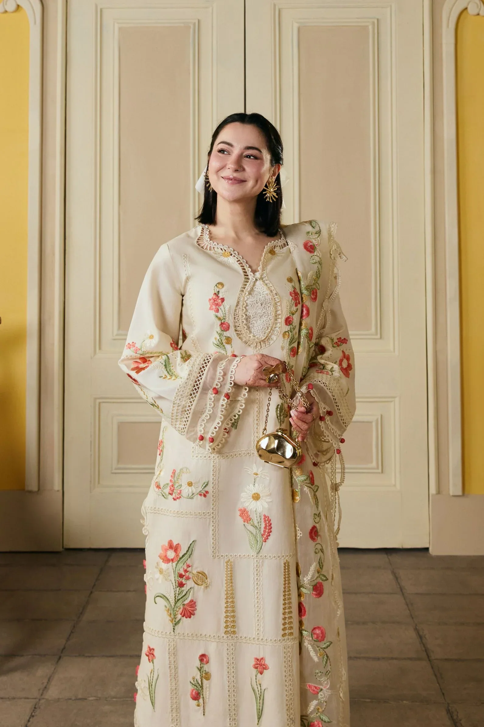Dhanak-3PC Chikankari Embroidered Shirt with Khadi Net Embroidered Dupatta - 6389