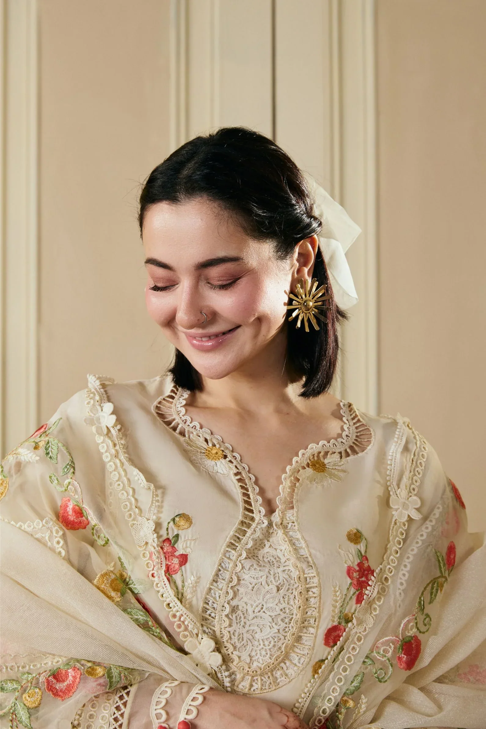 Dhanak-3PC Chikankari Embroidered Shirt with Khadi Net Embroidered Dupatta - 6389 - Image 6