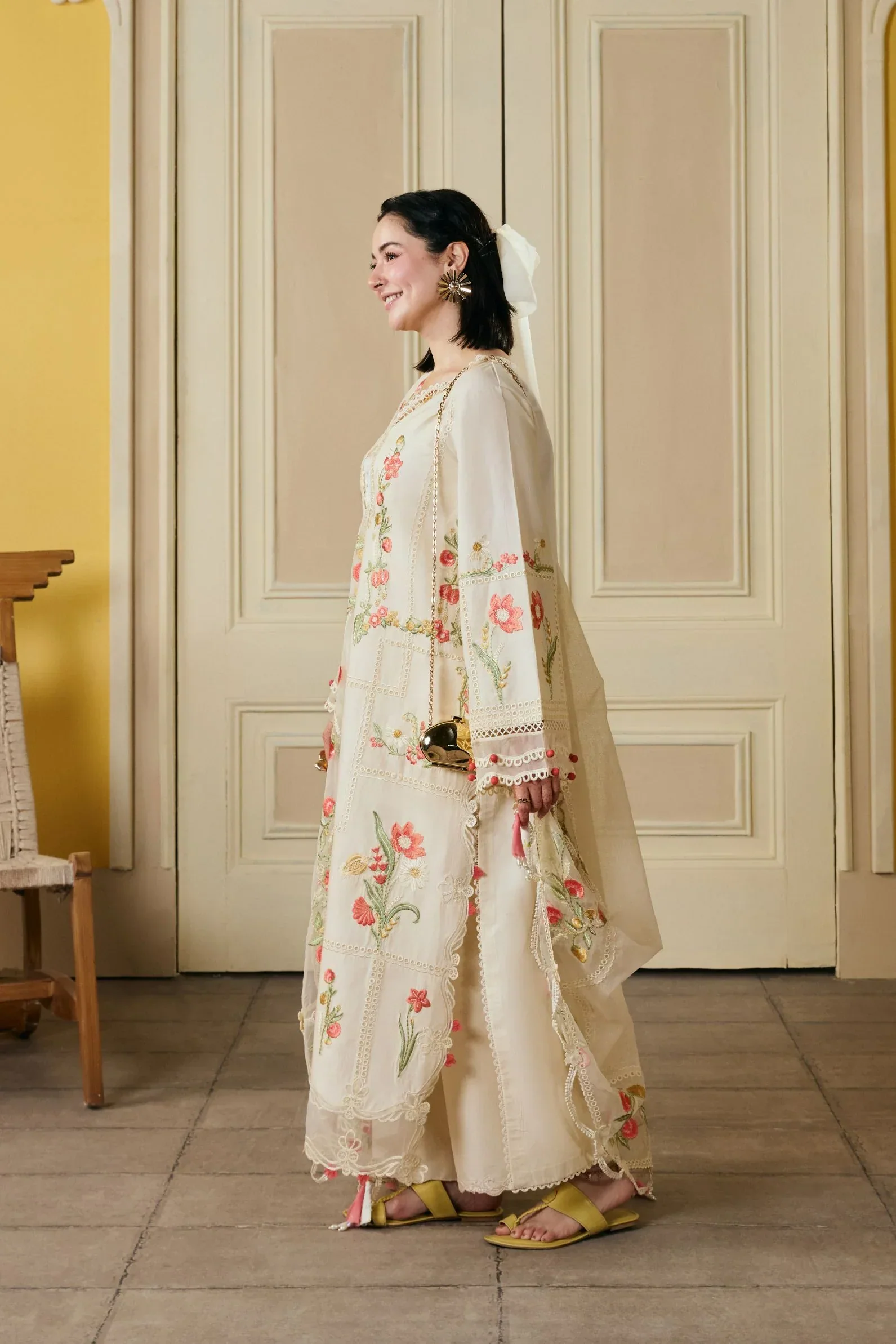 Dhanak-3PC Chikankari Embroidered Shirt with Khadi Net Embroidered Dupatta - 6389 - Image 5