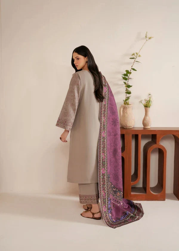 Dhanak-3PC Embroidered Shirt with Digital Printed Wool Shawl - 6444 - Image 3