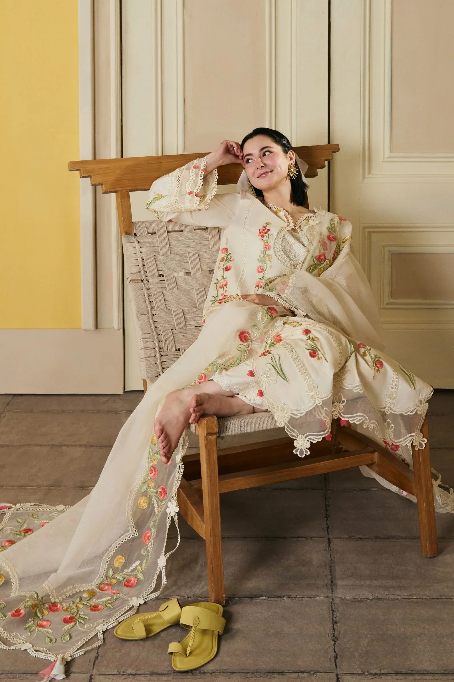 Dhanak-3PC Chikankari Embroidered Shirt with Khadi Net Embroidered Dupatta - 6389 - Image 4