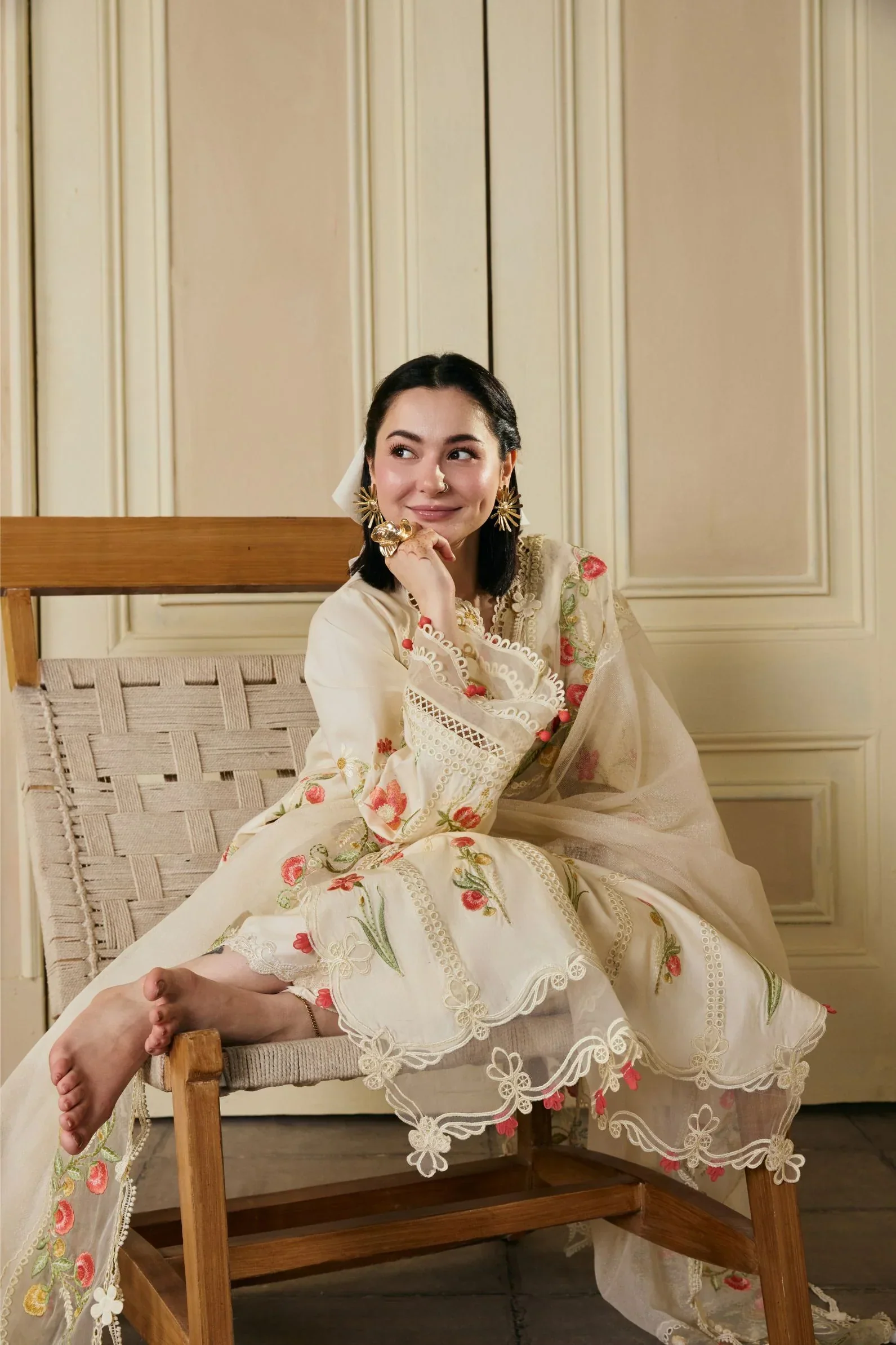 Dhanak-3PC Chikankari Embroidered Shirt with Khadi Net Embroidered Dupatta - 6389 - Image 3