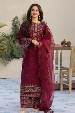 Lawn-3PC Embroidered Shirt with Organza Embroidered Dupatta- 5065