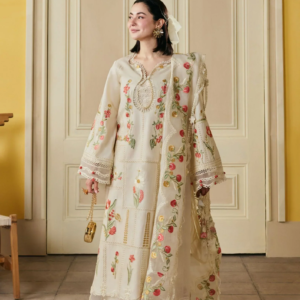 Dhanak-3PC Chikankari Embroidered Shirt with Khadi Net Embroidered Dupatta - 6389