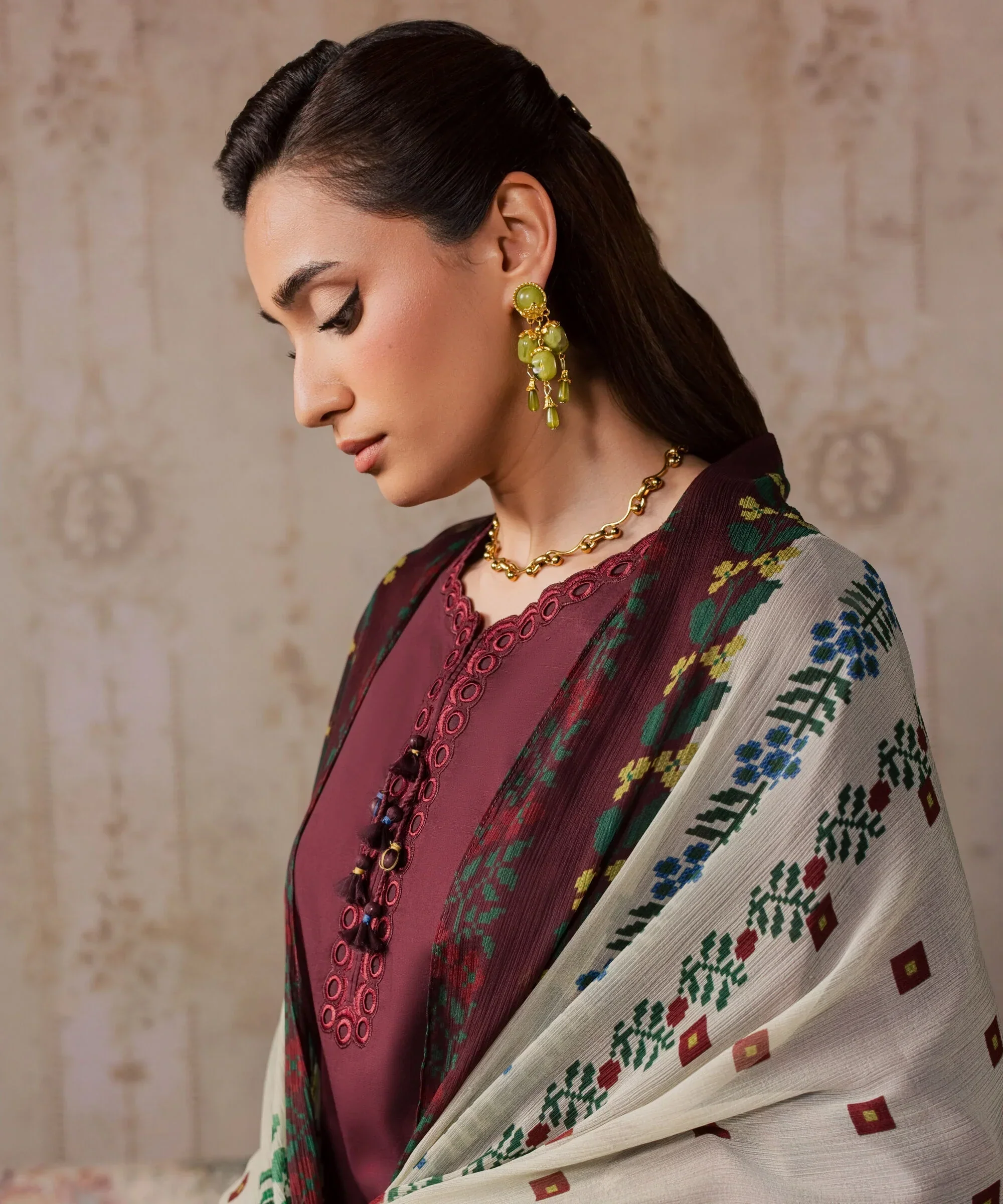 Dhanak-3PC Chikankari Embroidered Shirt with Digital Printed Shawl - 6457 - Image 4