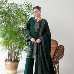 Dhanak-3PC Embroidered Shirt with Dhanak Embroidered Shawl - 3523