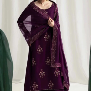 Dhanak-3PC Sequence Embroidered Shirt with Chiffon Embroidered Dupatta - 6316