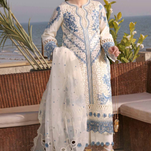 Dhanak-3PC Chikankari Embroidered Shirt with Khadi Net Embroidered Dupatta - 6335