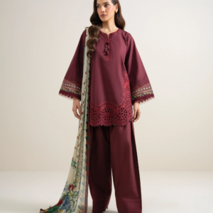 Dhanak-3PC Chikankari Embroidered Shirt with Digital Printed Shawl - 6457