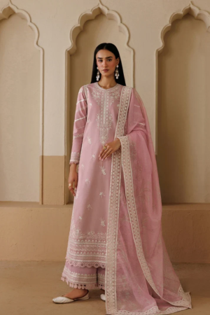 Dhanak-3PC Embroidered Shirt with Chiffon Embroidered Dupatta - 6458