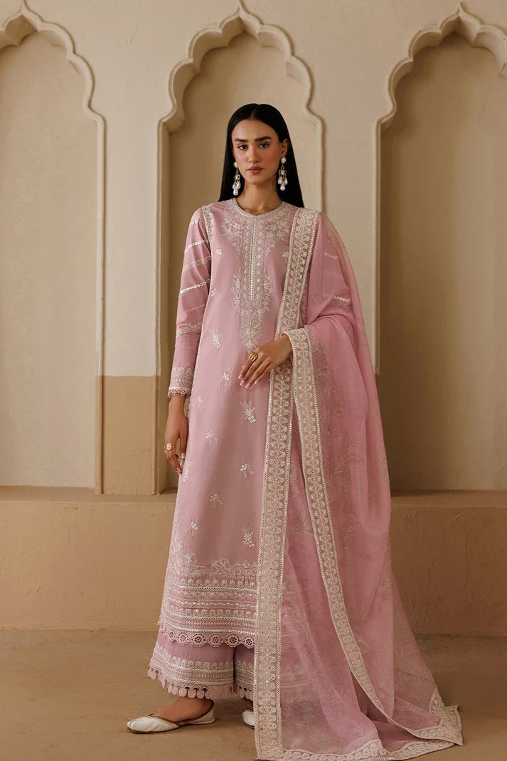 Dhanak-3PC Embroidered Shirt with Chiffon Embroidered Dupatta - 6458