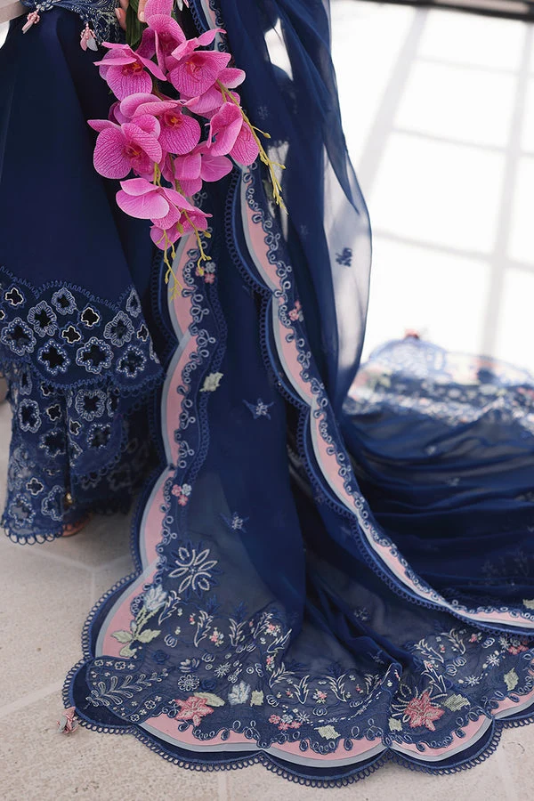 Dhanak-3PC Embroidered Shirt with Khadi Net Embroidered Dupatta - 6222 - Image 2