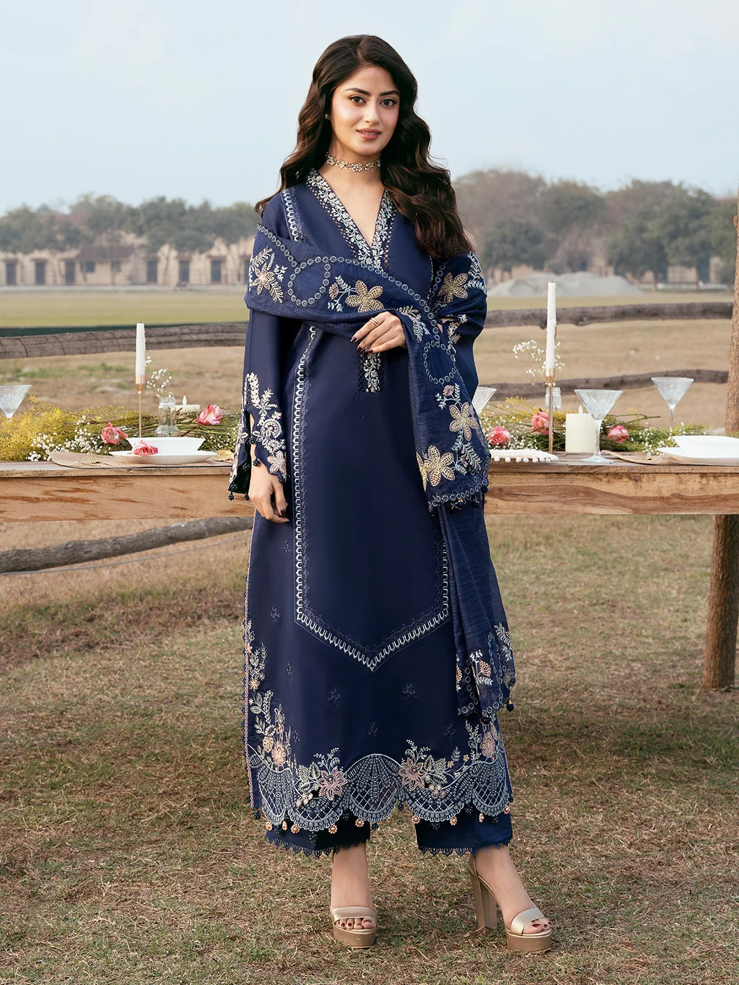 Dhanak-3PC Embroidered Shirt with Khadi Net Embroidered Dupatta - 6270 - Image 6