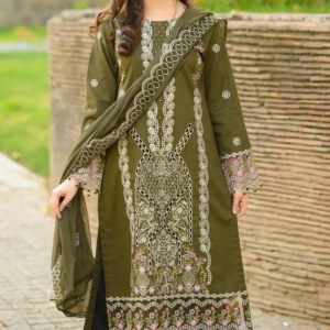 Dhanak-3PC Embroidered Shirt with Chiffon Embroidered Dupatta - 6449
