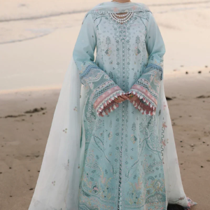 Dhanak-3PC Chikankari Embroidered Shirt with Khadi Net Embroidered Dupatta - 6220