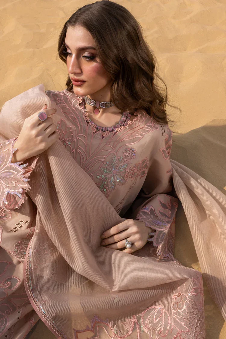Dhanak-3PC Embroidered Shirt with Khadi Net Embroidered Dupatta - 7005 - Image 5