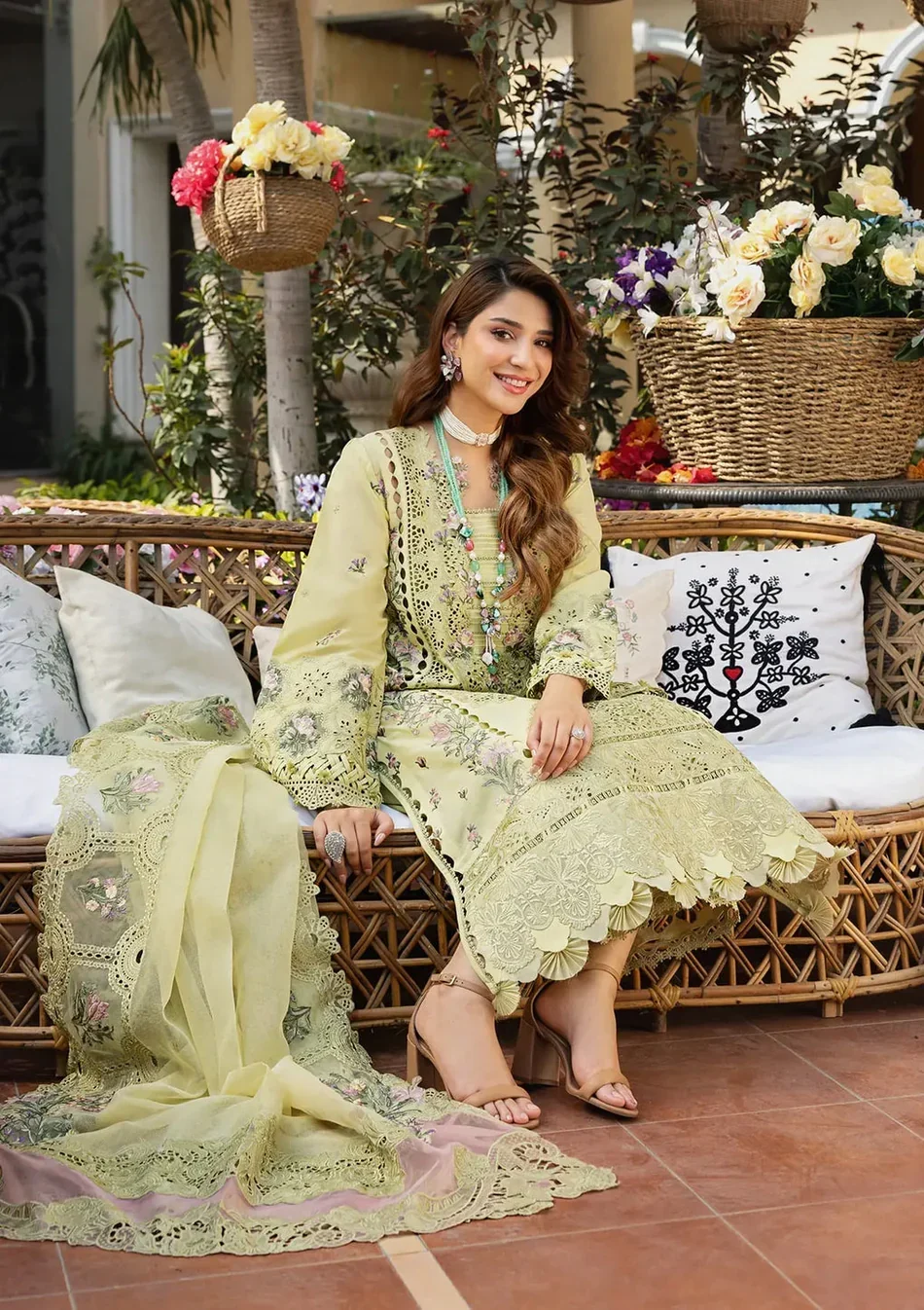 Dhanak-3PC Chikankari Embroidered Shirt with Khadi Net Embroidered Dupatta - 6302 - Image 8