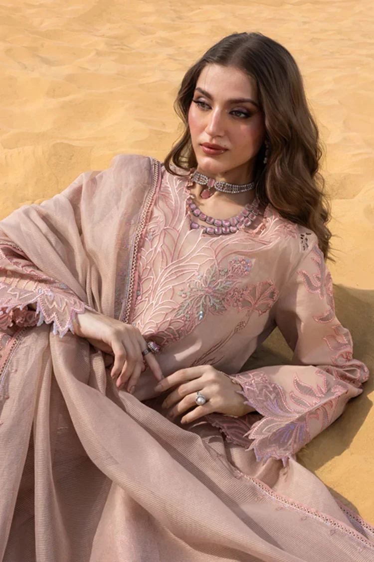 Dhanak-3PC Embroidered Shirt with Khadi Net Embroidered Dupatta - 7005 - Image 4