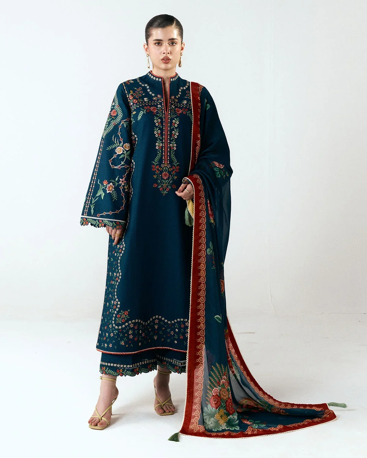 Dhanak-3PC Embroidered Shirt with Digital Printed Shawl- 6395 - Image 2