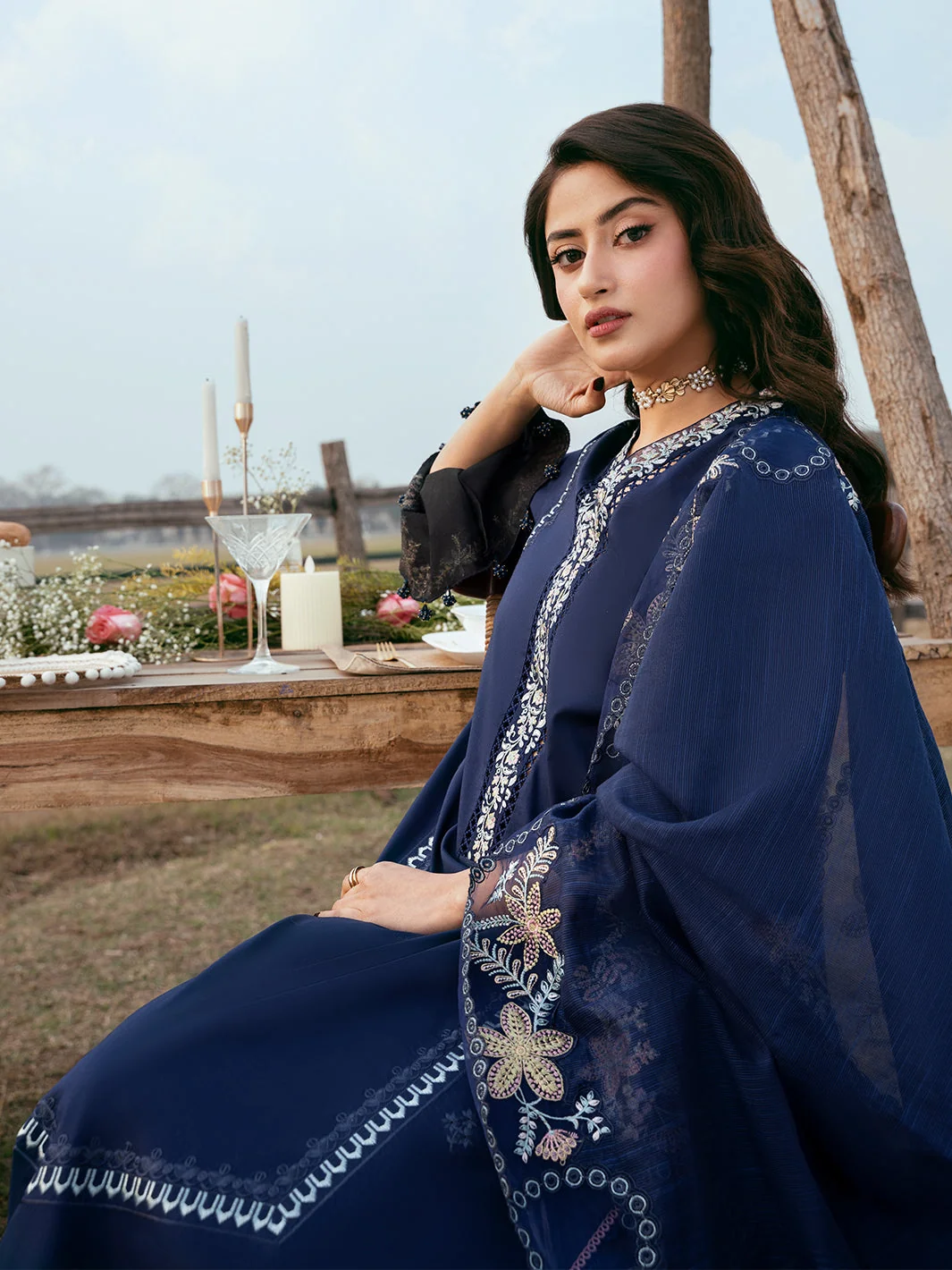Dhanak-3PC Embroidered Shirt with Khadi Net Embroidered Dupatta - 6270 - Image 2