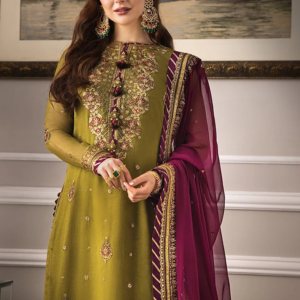 Dhanak-3PC Embroidered Shirt with Chiffon Embroidered Dupatta - 6427