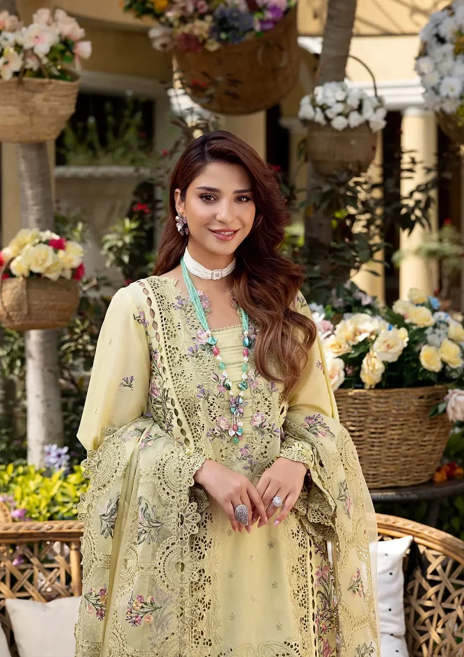 Dhanak-3PC Chikankari Embroidered Shirt with Khadi Net Embroidered Dupatta - 6302 - Image 6
